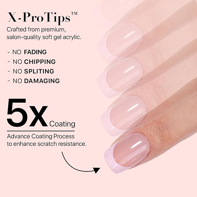 SXC Cosmetics French Tip Press On Nails - Skin Tone Nude and Color Series, XS Square X-Pro Tips Starter Kit ST113KIT