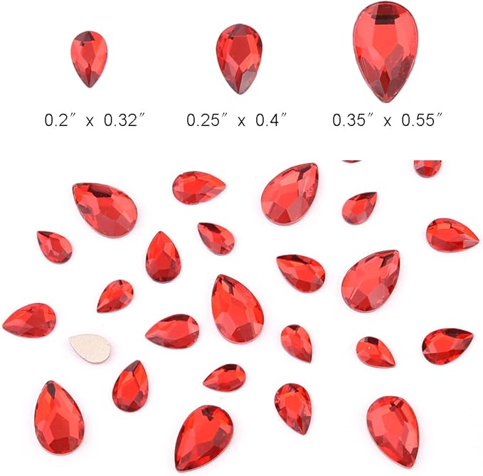 100pcs Red Crystals Pear Shapes 3 Size Flatback Glass Rhinestones for Crafts DIY Jewelry Making Beading Shoes Nails Art Supplies