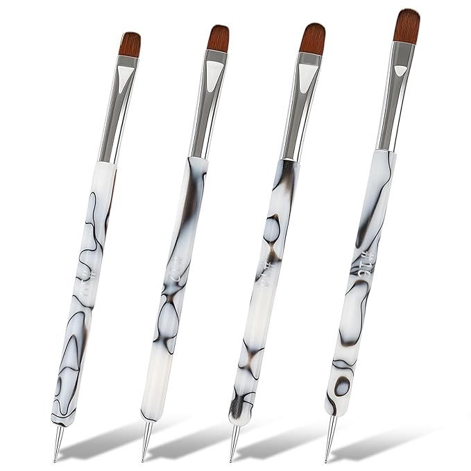 4-Pack Nail Art Brushes Kit - 4 Sizes Double-Ended Dotting Pens & Nail Brush for Gel Polish, Drawing, Dotting and Detailing - Professional Nail Art Tools Paint Brushes & Pens Set