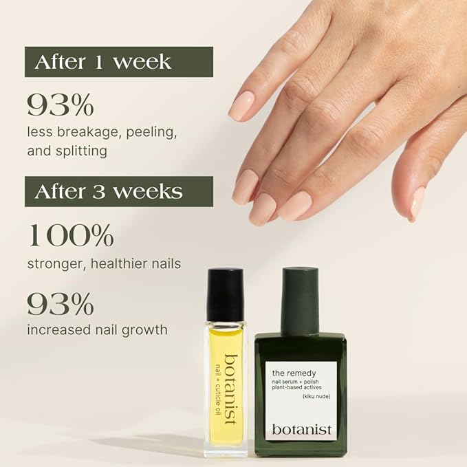 Botanist Nail Rescue Kit | Nail Strengthening Polish + Growth Serum | Grow and Strengthen Nails Damaged from Acrylics, Dip, and Gel Manicures | Non-Toxic, 84% Plant Based, 21-Free & Vegan (Nude)