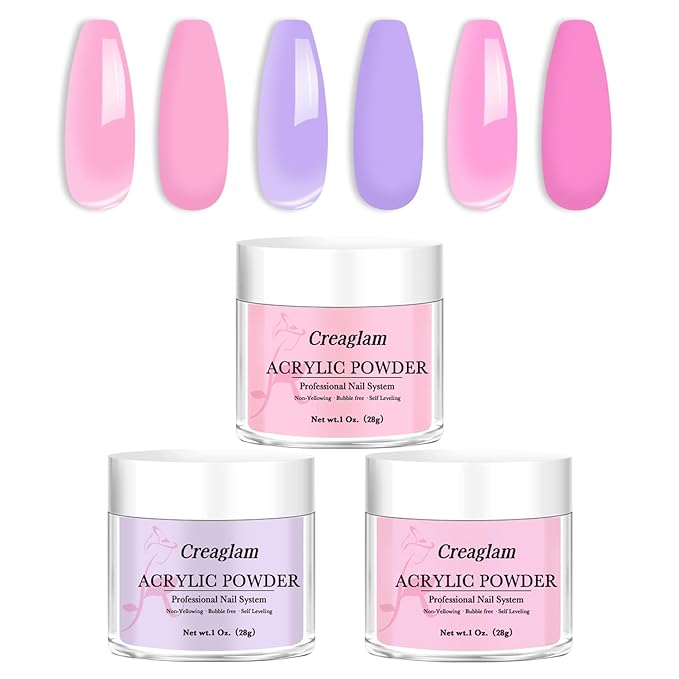 Super Acrylic Powder 28g: 3Pcs Large Capacity Fuchsia Pink Lilac Breeze Nail Polymer for 3D Art Carving French Extension - 1oz. Cherry Blossom Professional Acrylic Powder No Need Lamp