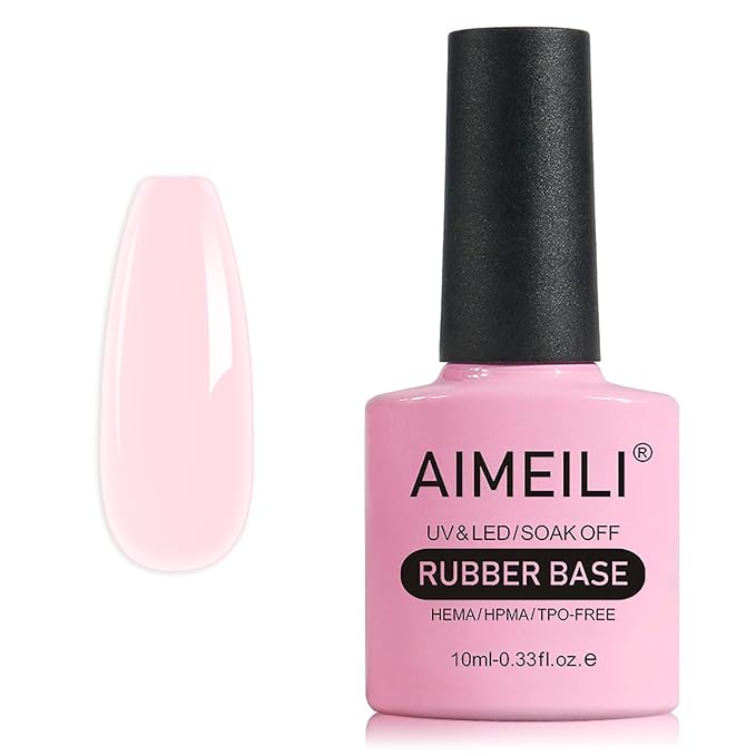 AIMEILI Hema Free Rubber Base Gel For Nails, Soak Off U V LED Clear Sheer Gel Nail Polish, 4 in 1 Nail Strengthen/Enhance/Base Coat/Color - (444) 10ml