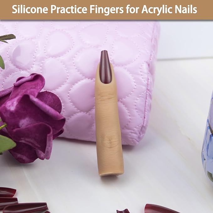 Silicone Practice Fingers for Acrylic Nails, Bendable Nail Training Finger Soft Silicone Fake Finger to Practice Fake Nails, Flexible Nail Practice Fingers Hand for DIY Nails