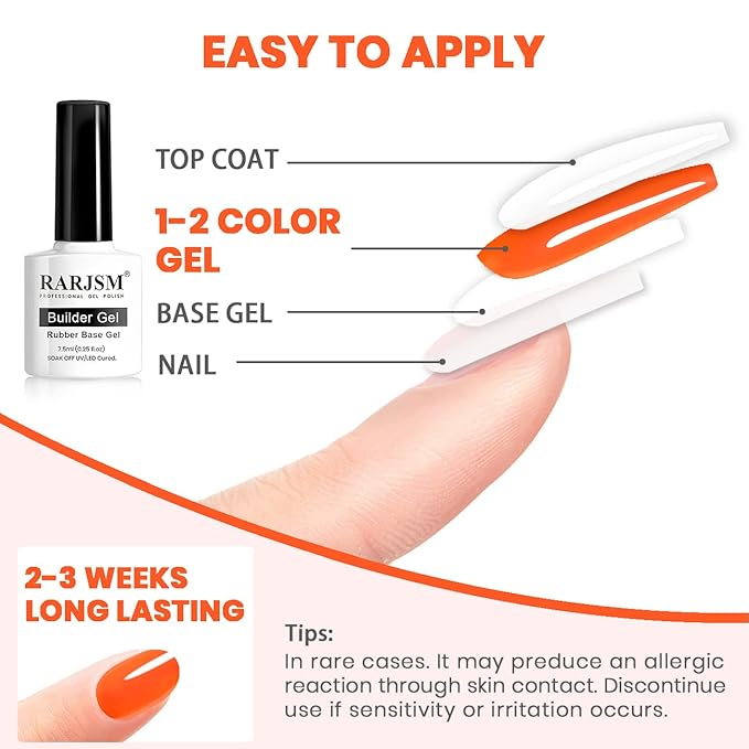 RARJSM Rubber Base Gel for Nails,Neon Gel Nail Polish Set,Neon Orange Green Blue Purple Yellow Rose Red Builder Base Gel in a Bottle ExtensionGel Bright Summer Colors LED UV Cured Home Salon DIY