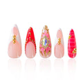 LOVFUL Short French Tip Press on Nails Royal Flame | Handmade Acrylic Press ons| Reusable Fake False Nails | Stiletto Classic Regular 1.3in | H703-M