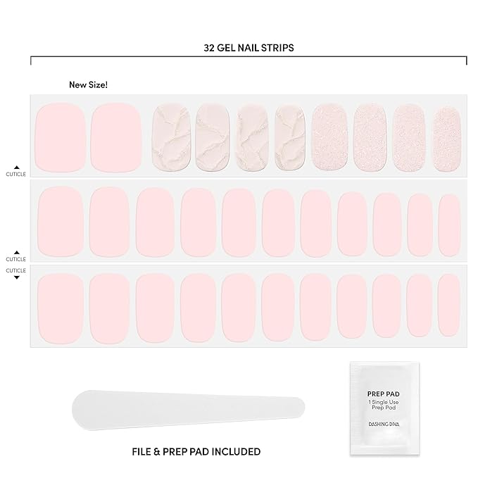 Dashing Diva Gloss Nail Strips - Handle with Care - UV Free, Chip Resistant, Long Lasting Gel Stickers - Contains 32 Wraps, 1 Prep Pad, 1 File