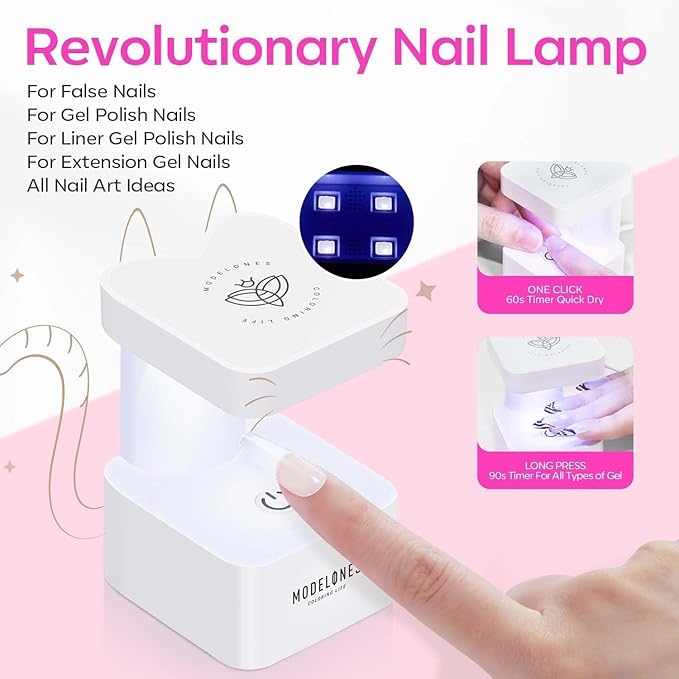modelones Gel Nail Kit, Fake Nails Long Coffin, 9-in-One Glue Prep Dehydrator & Portable Mini U V Light Acrylic Clipper, 500Pcs Coffin Tips for Extension Kit DIY Salon Home Gifts for Women (Pack of 2)