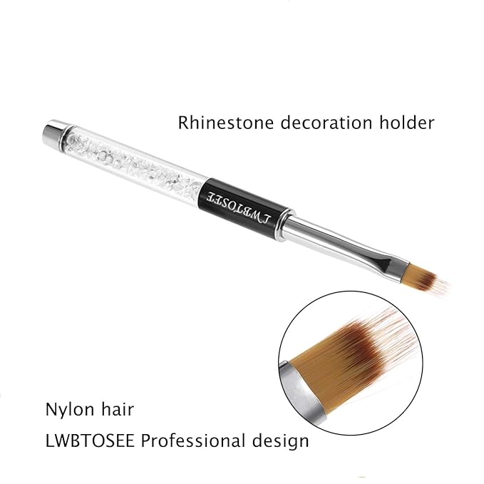 LWBTOSEE 2PCS Nail Ombre Brush Set - Gradient Color Nail Art Painting Pen with Rhinestone Crystal and Acrylic Drawing Pen for UV Gel Polish