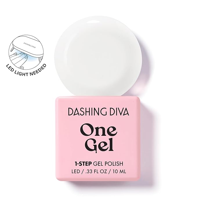 Dashing Diva One Gel Color Starter Kit - Daikon - 3-in-1 Base Coat, White Nail Color & Top Coat - 8-Piece Manicure Set with LED Gel Nail Lamp