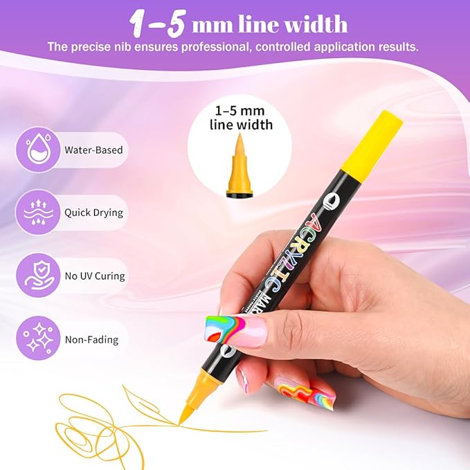12PCS Nail Art Pen Set, 24 Colors Double-Ended Matte Finish Nail Markers for Women, Quick-Dry Nail Design Kit for DIY Home Salon & Beginners