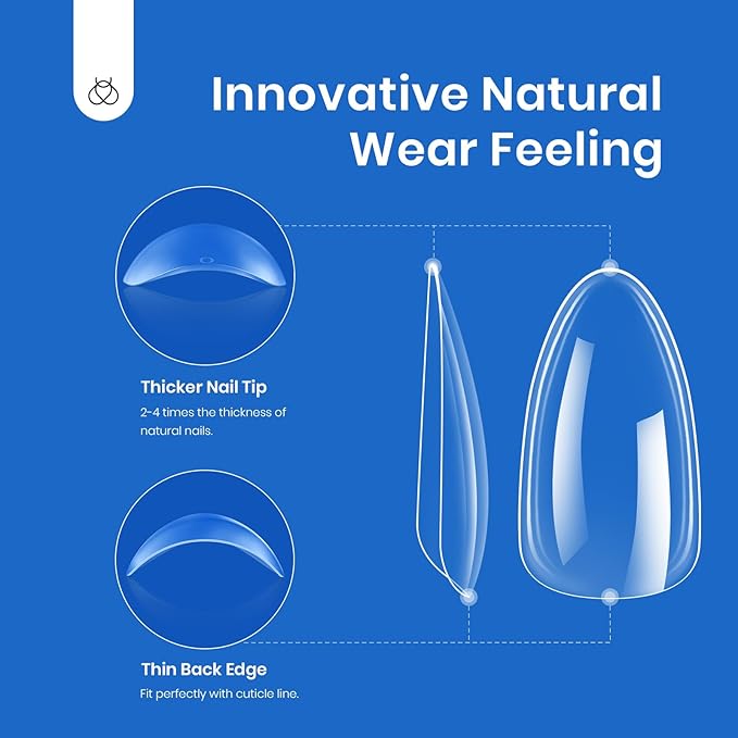Beetles Gel Nail Tips Soft Nail Extension Set 504Pcs 12 Sizes Pre-Shape Clear Short Almond Nail Tips Press on Soft Gel Tips for Full Cover Soak off False Nails for Nail Art DIY Home Manicure