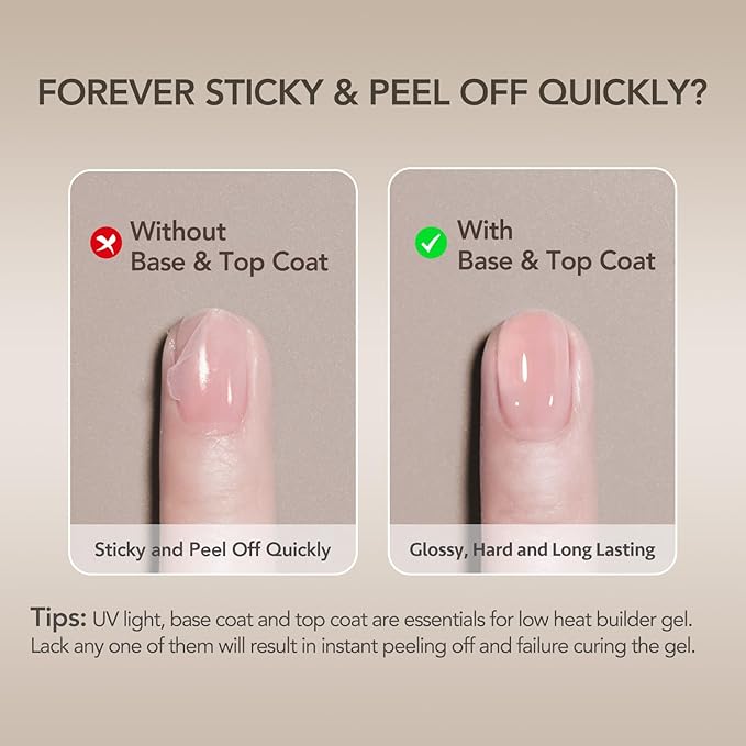 GAOY Low-Heat Clear Builder Gel for Nails, 30ml Self-Leveling Nail Strengthener, Soak Off Long Lasting Hard UV Gel, Base Coat Top Coat Needed