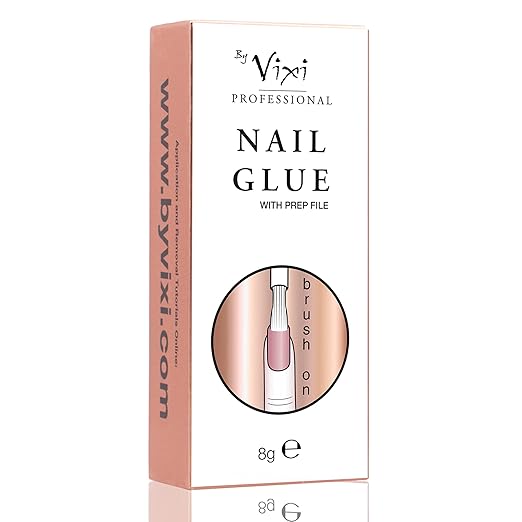 8g By Vixi Extra Strong Nail Glue with Brush and Free PREP File Clear Instant Dry Adhesive, Professional Salon Quality