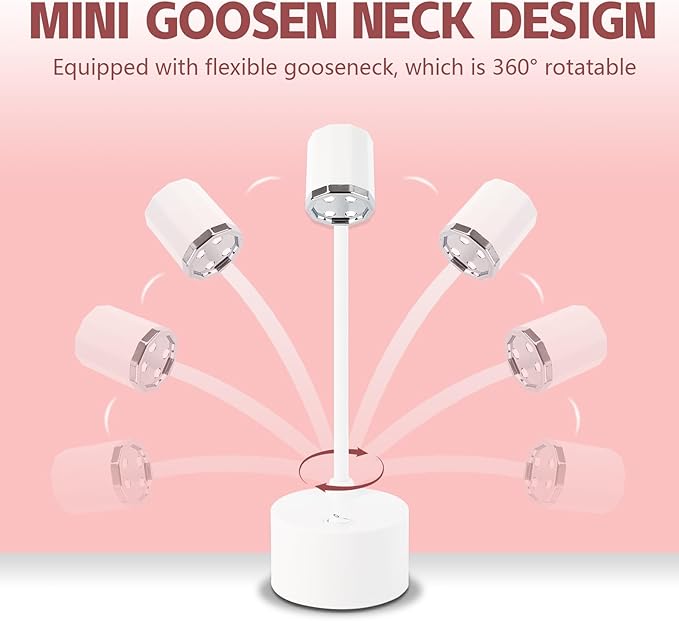 Touch Switch Gel X Lamp, Flash Cure Mini Nail Lamp, Rechargeable Cordless UV LED Light, Gooseneck Nail Gel Dryer for Home Manicure, White, ASN-A28