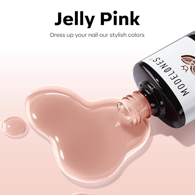 modelones Nude Gel Polish Jelly Natural Pink Gel Nail Polish French Tip Base Color Translucent Soak Off U V Soap Nails for Nail Art Manicure at Home Valentin 15ML