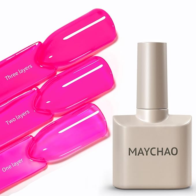 MAYCHAO 15ML Jelly Hot Pink Gel Nail Polish 1Pc Transparent Bright Pink Gel Polish Soak Off UV LED Translucent Nail Polish Nail Art Starter Manicure Salon DIY at Home, 0.5 OZ