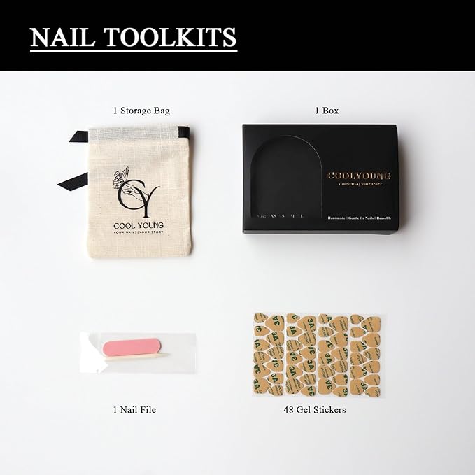 Press On Nails - Short Square Nails, Thick Acrylic Multi-Layer Gel Fake Nails, Hand Made Press On Nails Short, COOLYOUNG Nails, 10 PCS, Size S