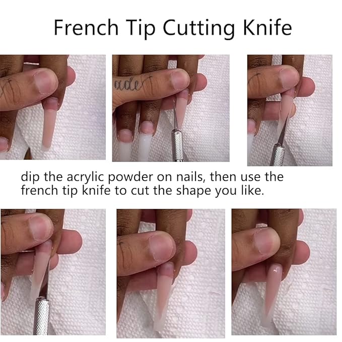 French Cutter for Nails, Lokyango 3pcs French Tip Cutter Edge Trimmer Easy Smile Line Acrylic V Cut Nail with 2pcs Brush, 1pcs Cutting Knife, 5 Spare Blades 7 Piece Set (A)