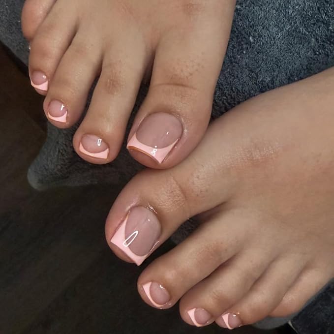 26 Pcs Semi Cured Gel Toe Nail Strips Nude French Tip Gel Nail Stickers Full Cover Nails Wraps Clear French Toe Nails Polish Strips Stickers for Women UV/LED Light Required