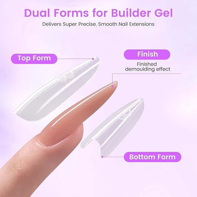 Sandwich Dual Nail Forms: 240PCS Nail Forms for Builder Gel, 15 Sizes Almond Round Shape for Women Salon Home DIY