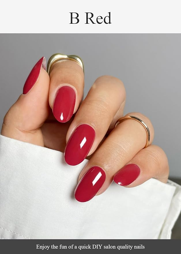 Semi Cured Gel Nail Strips (B Red), 20 Pcs Gel Nail Wraps, Stickers, UV Light Required, Salon Quality, Long Lasting