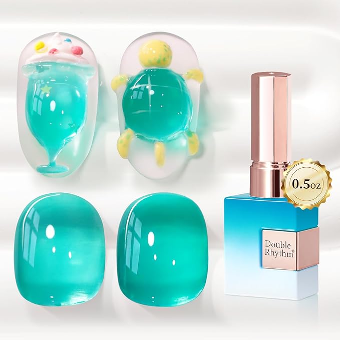 Double Rhythm 0.5 Oz Jelly Gel Polish Same Color Same Bottle Sheer Neutral Natural Light Milky Pastel 15ML Translucent Polish Art DIY at Home (Teal-A1636)