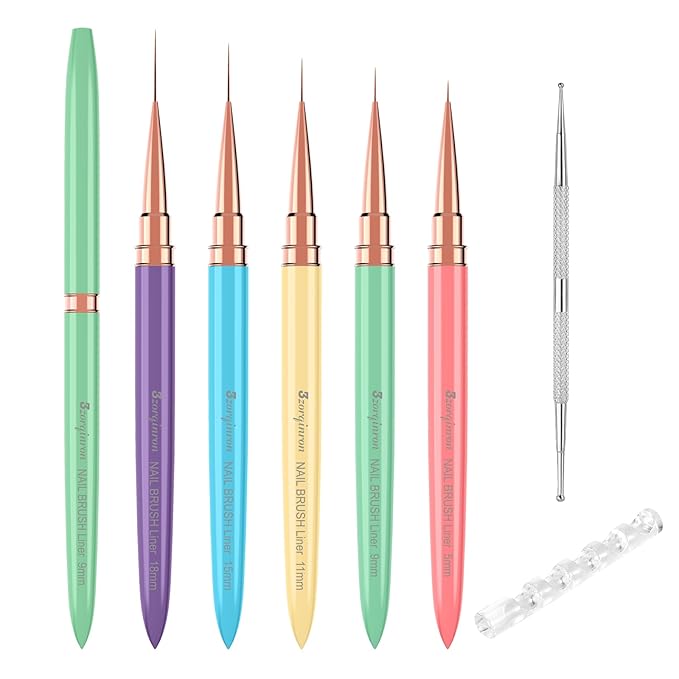 Nail Liner Brushes, Fine Line Nail art Brush 5/9/11/15/18mm Macaron Thin Nail Art Brush Detail Drawing, Liner Brush for Nails Gel