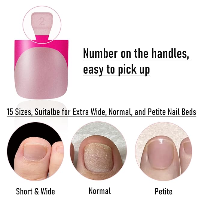 Toe Nail Press Ons, French Tips Toe Press On Nails, 150pcs Square Pre-Designed Soft Gel Thick False Toenail Extension, 5 Colors Full Cover Acrylic Nails for DIY 15 Sizes