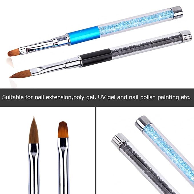 SILPECWEE 2Pcs Acrylic Nail Brush, Oval Nail Art Brushes Nail Clean Up Brushes Nail Design Tools Nail Painting Kit Manicure Remover Polish Brush