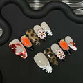 10Pcs Handmade Press On Nails Medium Almond Fake Nails 3D Flower With Gradient Design French Tip False Nail Full Cover Acrylic Glossy Floral Stick On Nail For Women Manicure(SIZE:S)
