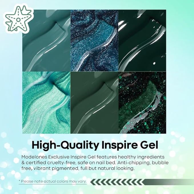 modelones Ethereal Green Gel Nail Polish Set - 6 Colors 2026 St Patricks Mermaid Lagoon Dark Green Gel Polish Kit Turquoise Glitter Gel Polish Soak OFF LED Spring Manicure Nail Art Gel Salon DIY Gift