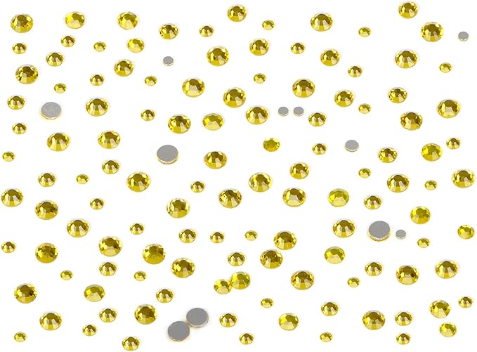 Bymitel 7200 Pieces 6 Mixed Sizes Glue Fix on Glass Rhinestones Round Crystal Gems Flatback for DIY Jewelry Making with one Picking Pen (6-Sizes 7200PCS, Citrine)