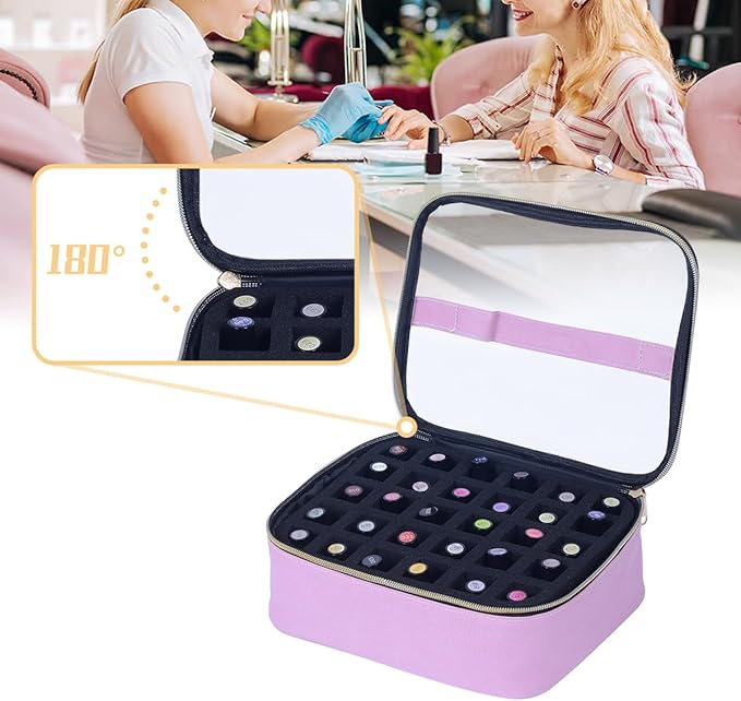 Small Clear Nail Polish Case Holds 30 bottles(15ml-0.5fl.oz) Nail Polish Organizer Multifunctional Nail Polish Bag organizer, Cosmetic Travel Makeup Cases for Women, Pink