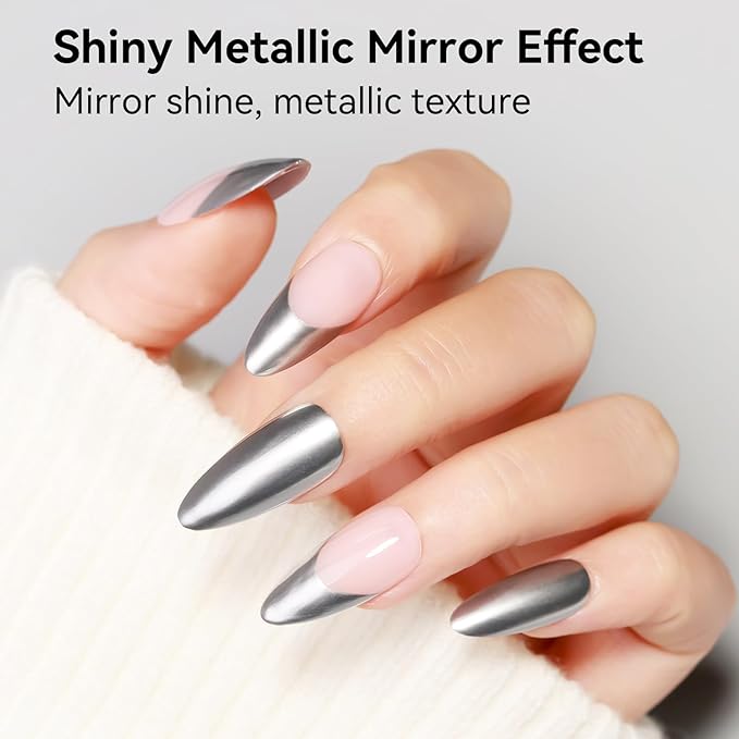 MIZHSE Metallic Silver Gel Polish, Chrome Gel Polish Mirror Painting Drawing Gel for Nail Art Glossy Mirror Effect Soak Off U V LED Gel for Nail Salon Home DIY Manicure