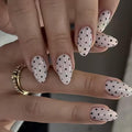 White Press on Nails Medium Almond MABKJLF Fake Nails False Nails with Black Polka Dots Designs Glossy Glue on Nail Reusable Full Cover Acrylic Nails for Women Girls 24Pcs