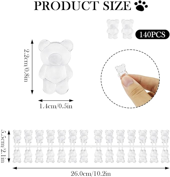 140pcs Bear Shaped Nail Polish Display Cards - Transparent Acrylic Nail Swatch Sticks for Nail Salon, DIY Manicure, Gel Polish Nail Art Practice