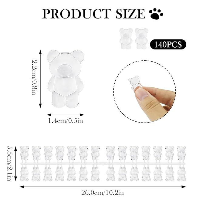 140pcs Nail Polish Color Card Display Sticks Cartoon Bear Shaped Transparent Acrylic Display Card for Colorful Polish DIY Manicure Tool Accessories