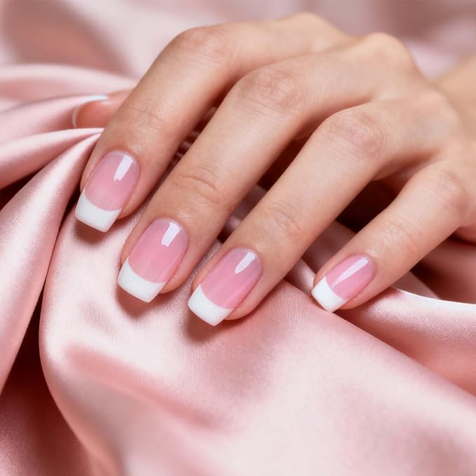 Semi Cured Gel Nail Strips - White French Tip with Pink Base, 22 Pcs DIY at Home Nail Art, UV/LED Lamp Required, Beginner Friendly & Salon Quality Manicure