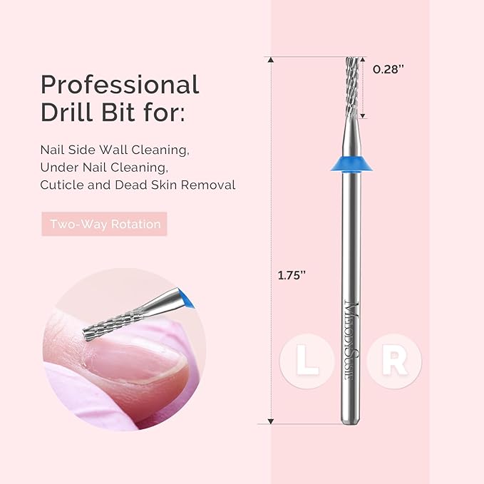 MelodySusie 1.8mm Inverted Tapered R Cut Nail Drill Bit, Professional Safety Carbide Under Nail Cleaner for Cuticle Dead Skin Nail Prepare, Two Way Rotate, Manicure Nail Salon Supply, M, Silver