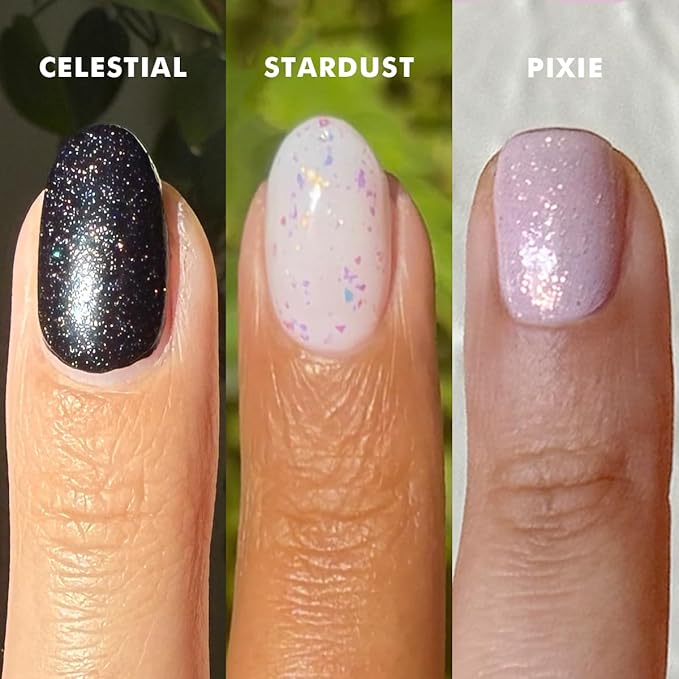 Olive & June Top Coat Effects Trio | Includes 3 Long Lasting Special Effect Top Coats (Celestial, Pixie, Stardust) | Gel-Like Shine, Sparkly Finish | No Lamp Needed | Vegan, Cruelty-Free