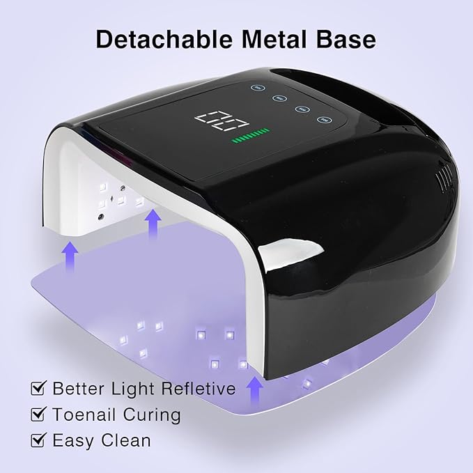 96W Rechargeable UV LED Nail Lamp UV Light for Gel Nails Cordless Nail Lamp Nail Dryer with 42 Beads Smart Sensor & Metal Base