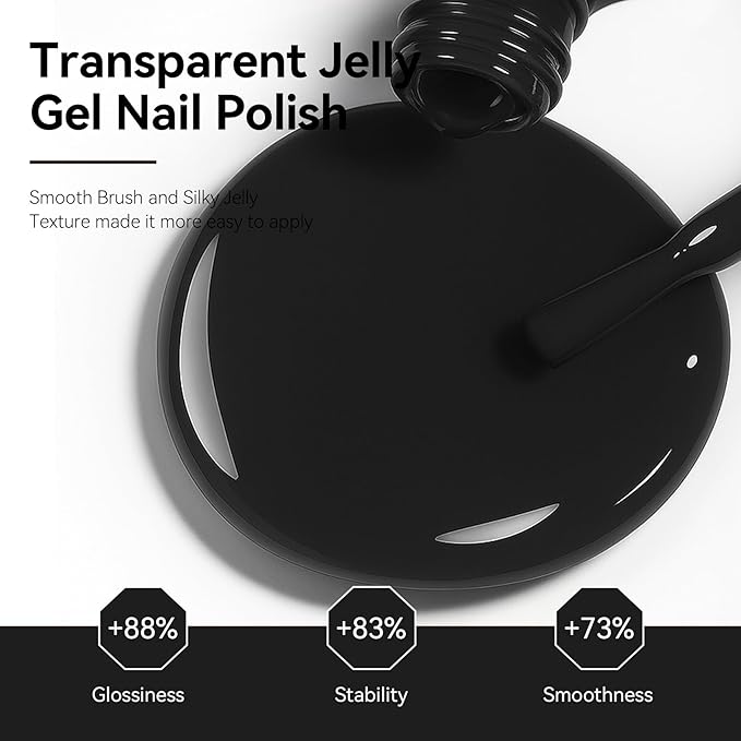 MEGIOR Jelly Black Gel Nail Polish 0.5 Fl Oz Neutral Transparent Colors Soak Off UV LED Lamp Light Cure Gel Polish Kit for Salon and Nail Art Starter Manicure DIY at Home