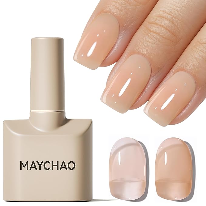MAYCHAO 15ML Jelly Nude Gel Nail Polish 1Pc Transparent Nude Gel Polish Soak Off UV LED Translucent Nail Polish Nail Art Starter Manicure Salon DIY at Home, 0.5 OZ