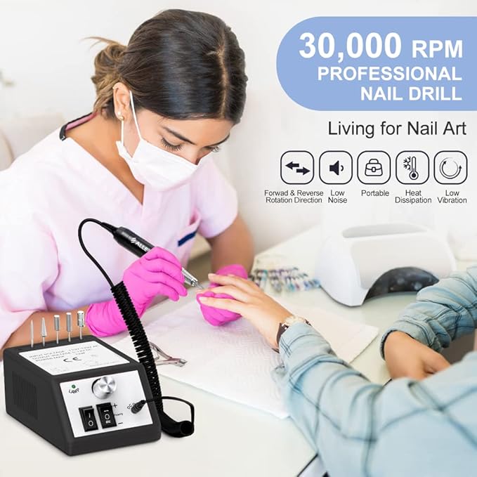 Professional Nail Drill Machine 30000 RPM Efile Electric Nail Filer Kit for Finger Toe Nails, Acrylic Gel Nails, Manicure Pedicure Drill with 6Pcs Nail Bits, 106Pcs Sanding Bands - Black