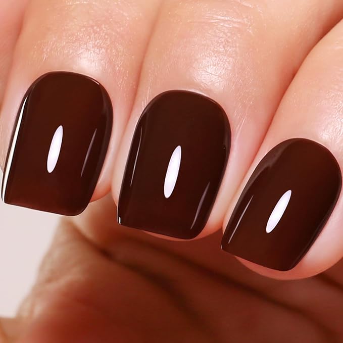 Gel Polish, 0.5 Fl Oz Dark Chocolate Brown Gel Nail Polish Autumn Winter Soak Off LED UV Maroon Gel Nail Polish Art Starter Manicure Salon DIY Nail Gel Polish