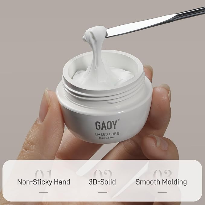 GAOY White 3D Sculpting Gel for Nail Art, 15g Solid Nail Gel Non-Sticky Hard for Carving Molding and Building