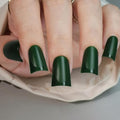 Green French Press on Nails Short Duckbill - Matte Dark Green with Glossy French Tip Fake Nails, Soft Gel Reusable Fall Autumn Acrylic False Stick On Nails for Women Gift, 30PCS 15 Sizes