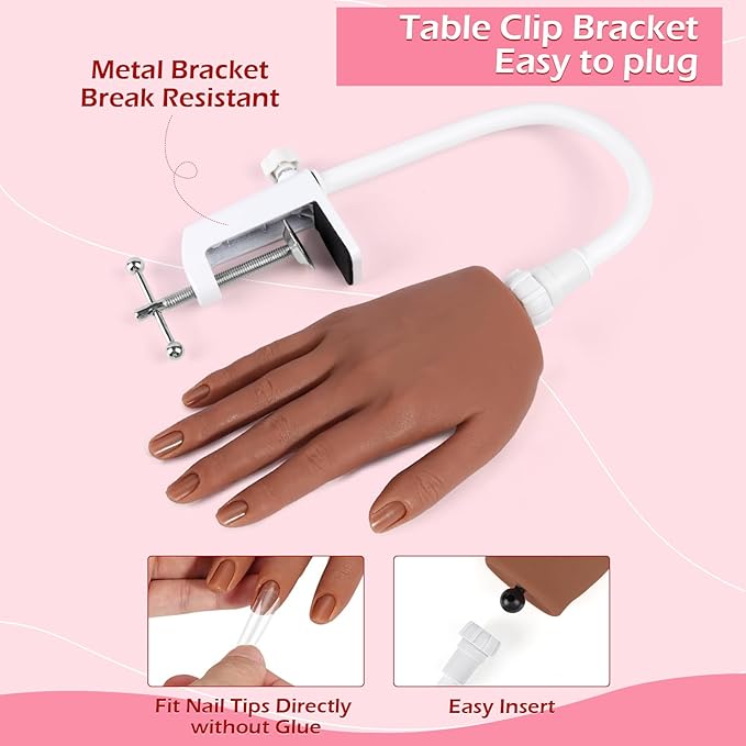 LIONVISON Practice Hand for Acrylic Nails, Silicone Nail Hand Practice, Flexible Fingers Fake Training Hand False Mannequin Hands for Nail Practice, Hand Model Kit for Nail Supplies Manicure Beginners