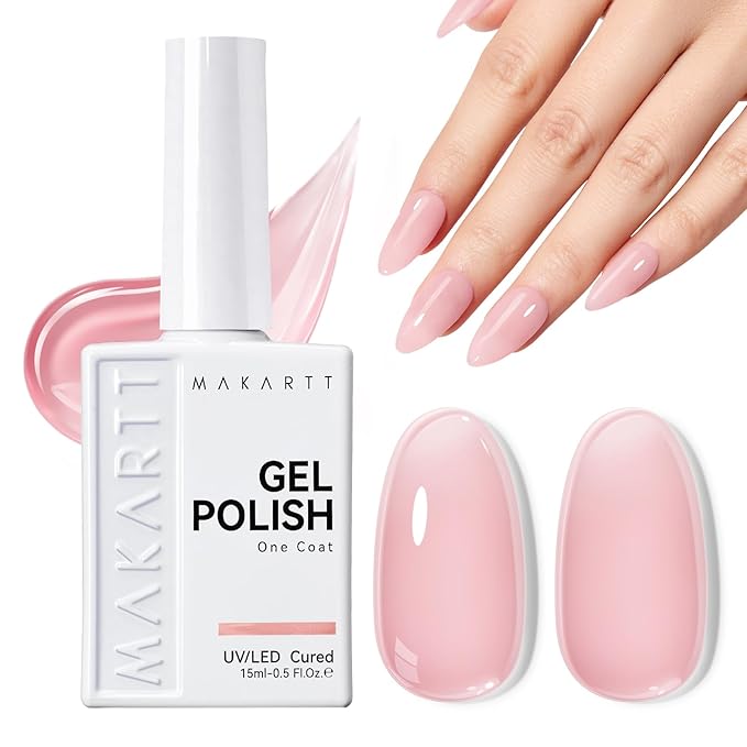 Makartt Jelly Pink Gel Nail Polish 15ml One N'Done Sheer Pink Gel Polish Soak Off High-Gloss Ceramic Shine, Salon-Grade UV Nail Art Manicure DIY Salon Home - Petal Tint