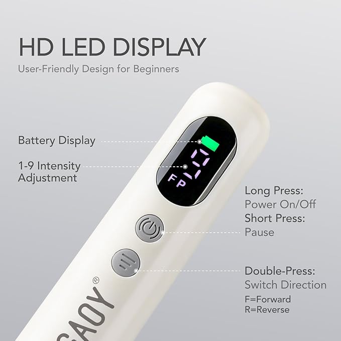 GAOY Cordless Electric Nail File, Nail Drill with LED Display for Acrylic Gel Nails, Hand Feet Trimmer Buffer Tool, Milky White